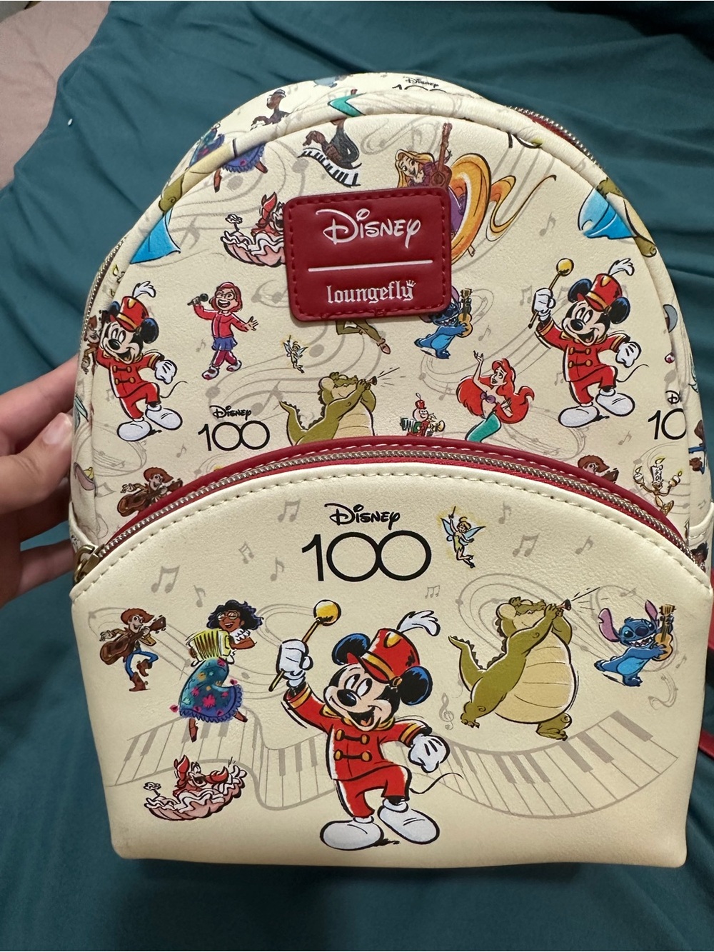 Loungefly Cream Disney 100th Anniversary Mickey Band Mini Backpack - Red Trim